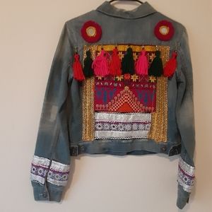 Jean jacket boho vantage with hand made patches.